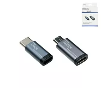 Set, USB C mâle vers micro femelle + C femelle vers micro mâle 2x adaptateurs USB, alu, gris espace, DINIC Box